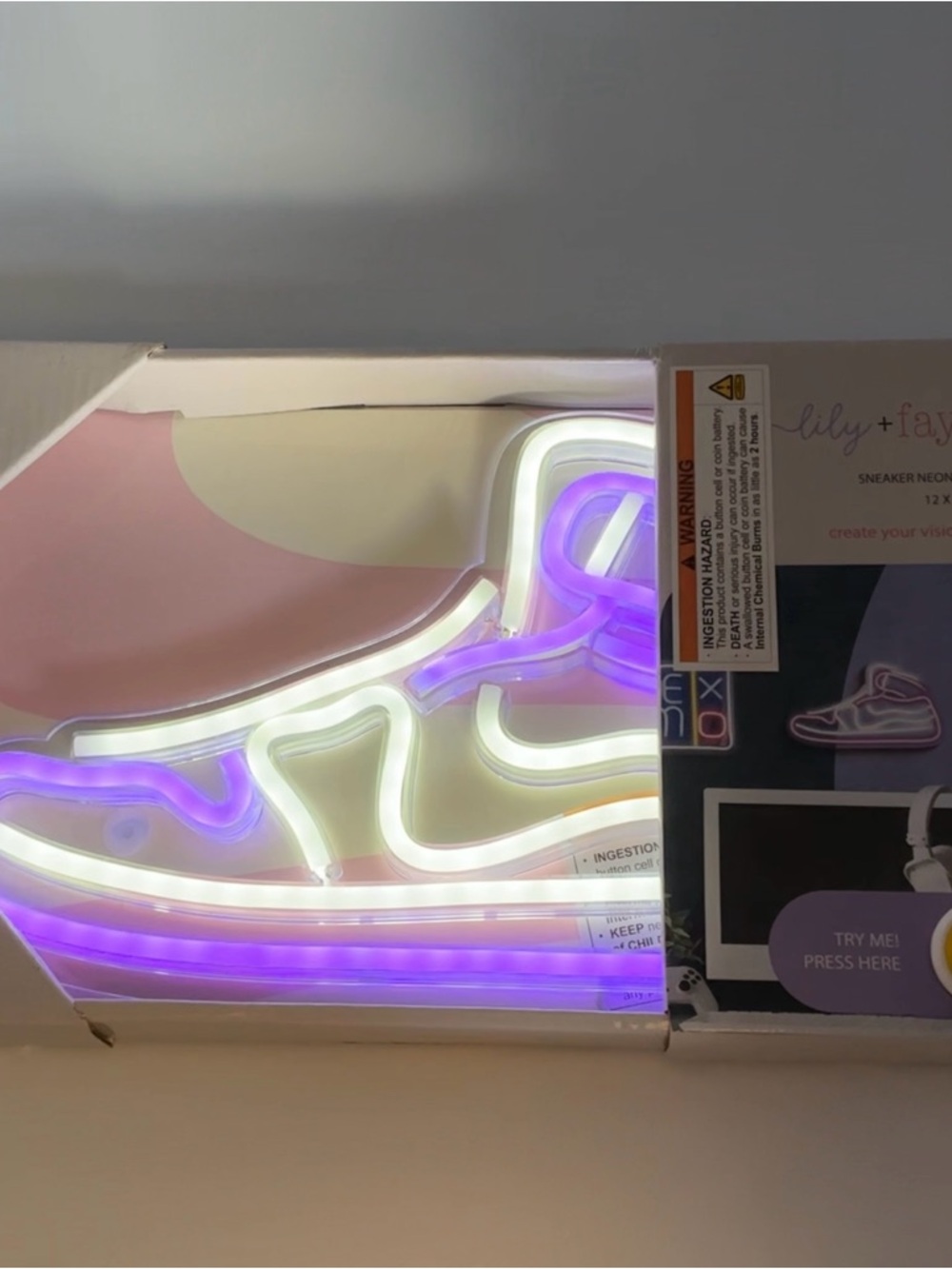 NEW Wall Mounted Sneaker Shoe NEON Sign 7.5"x12" - Purple & White, Lily & Faye